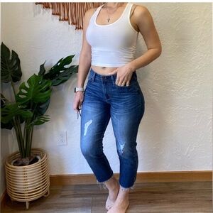 Signature by Levi Strauss High Rise Slim Crop Jeans Distressed Raw Hem Size 16